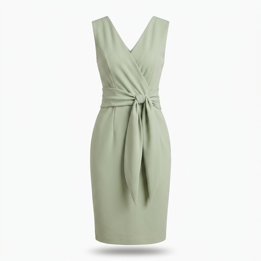 Midi Sheath Cocktail Dress with Bow – Sleeveless, High Waist, Front Slit for Parties - We are MFEO