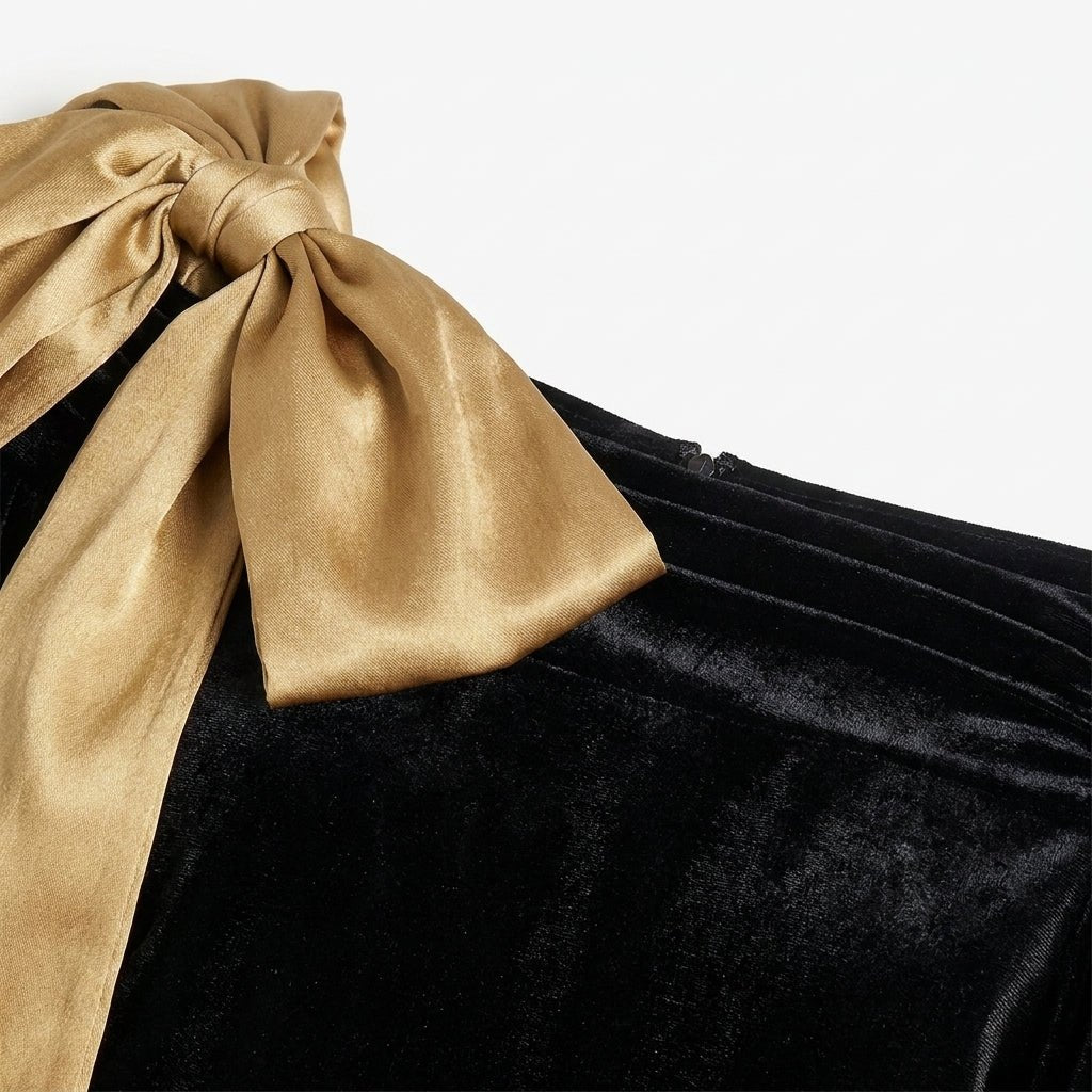 Off Shoulder Cocktail Dress – Mini with Balloon Sleeves and Bow Detail - We are MFEO