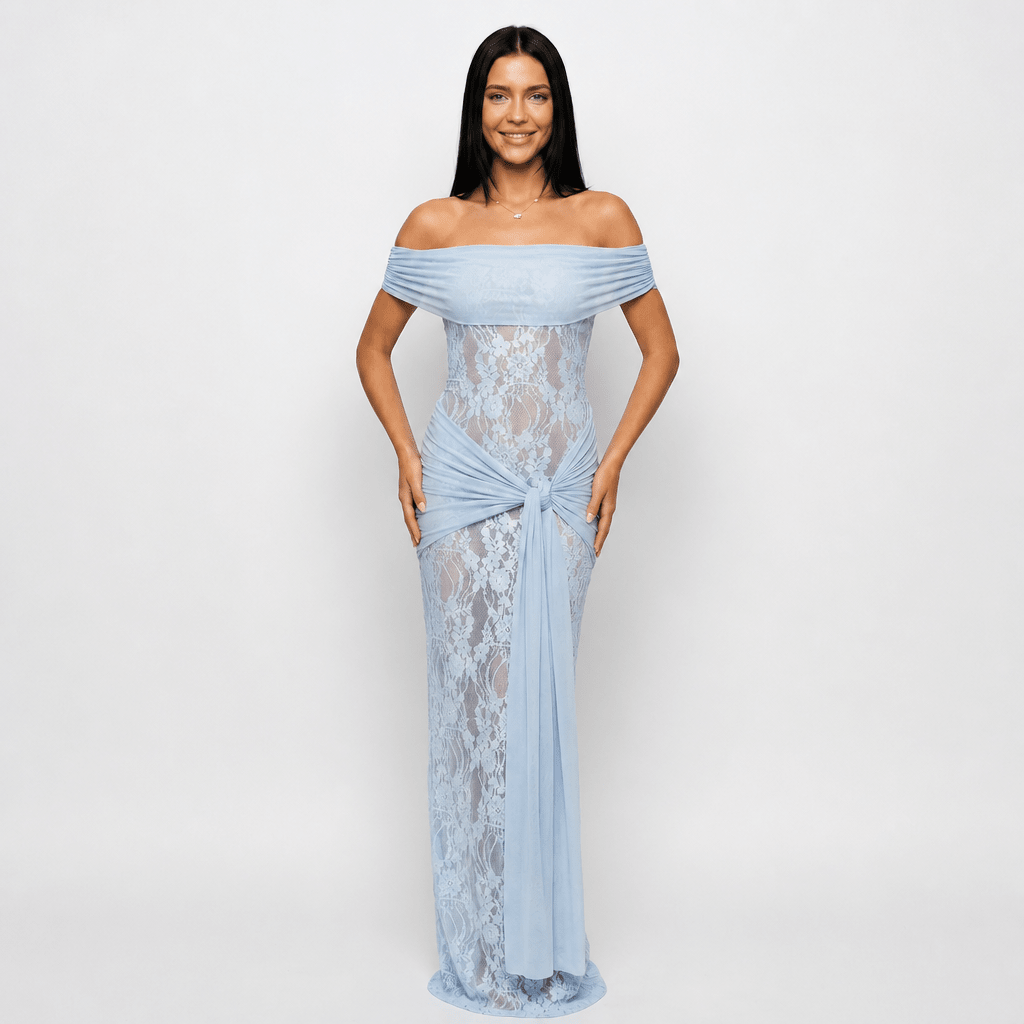 Off-Shoulder Lace Maxi Dress – Fitted Formal Evening Cocktail Dress - We are MFEO