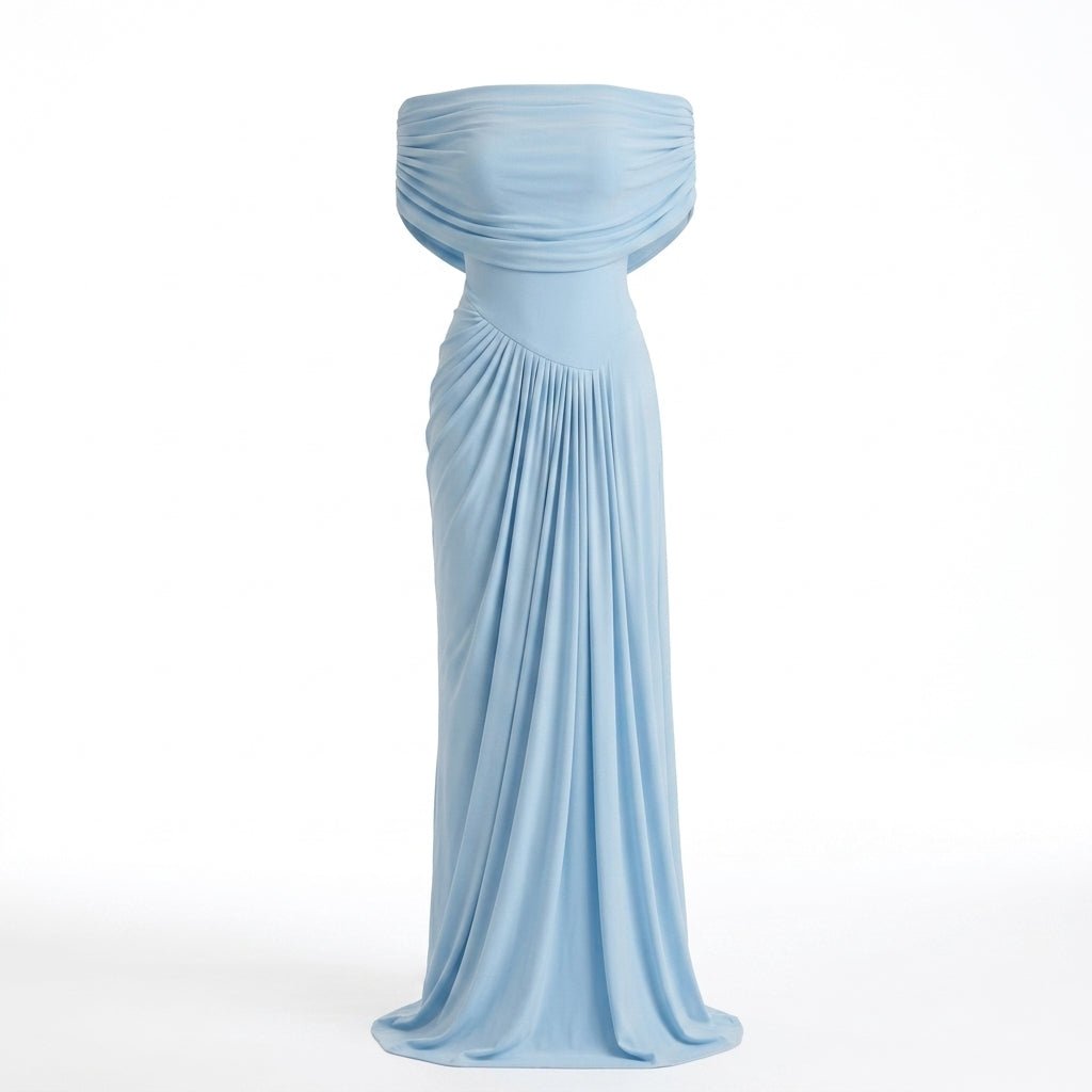 Off Shoulder Maxi Dress – Draped Waist Fit for Formal Events and Weddings - We are MFEO