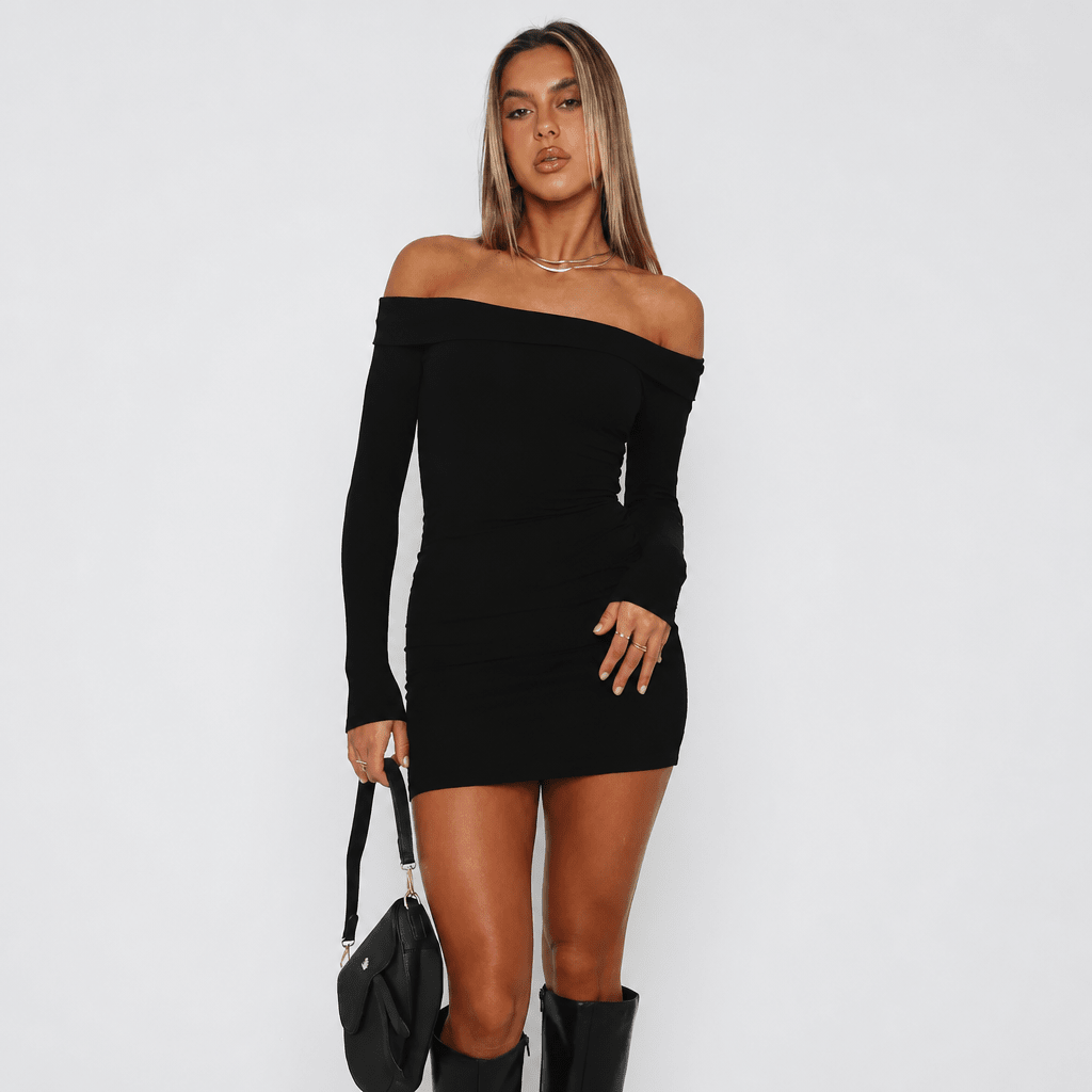 Off Shoulder Mini Dress – Bodycon Fit with Long Sleeves for Cocktail Events - We are MFEO