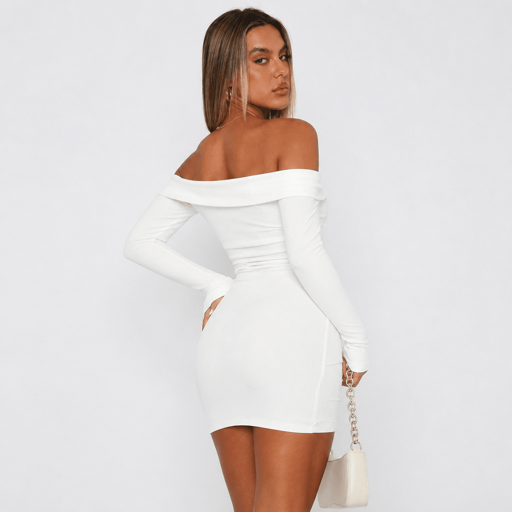 Off Shoulder Mini Dress – Bodycon Fit with Long Sleeves for Cocktail Events - We are MFEO