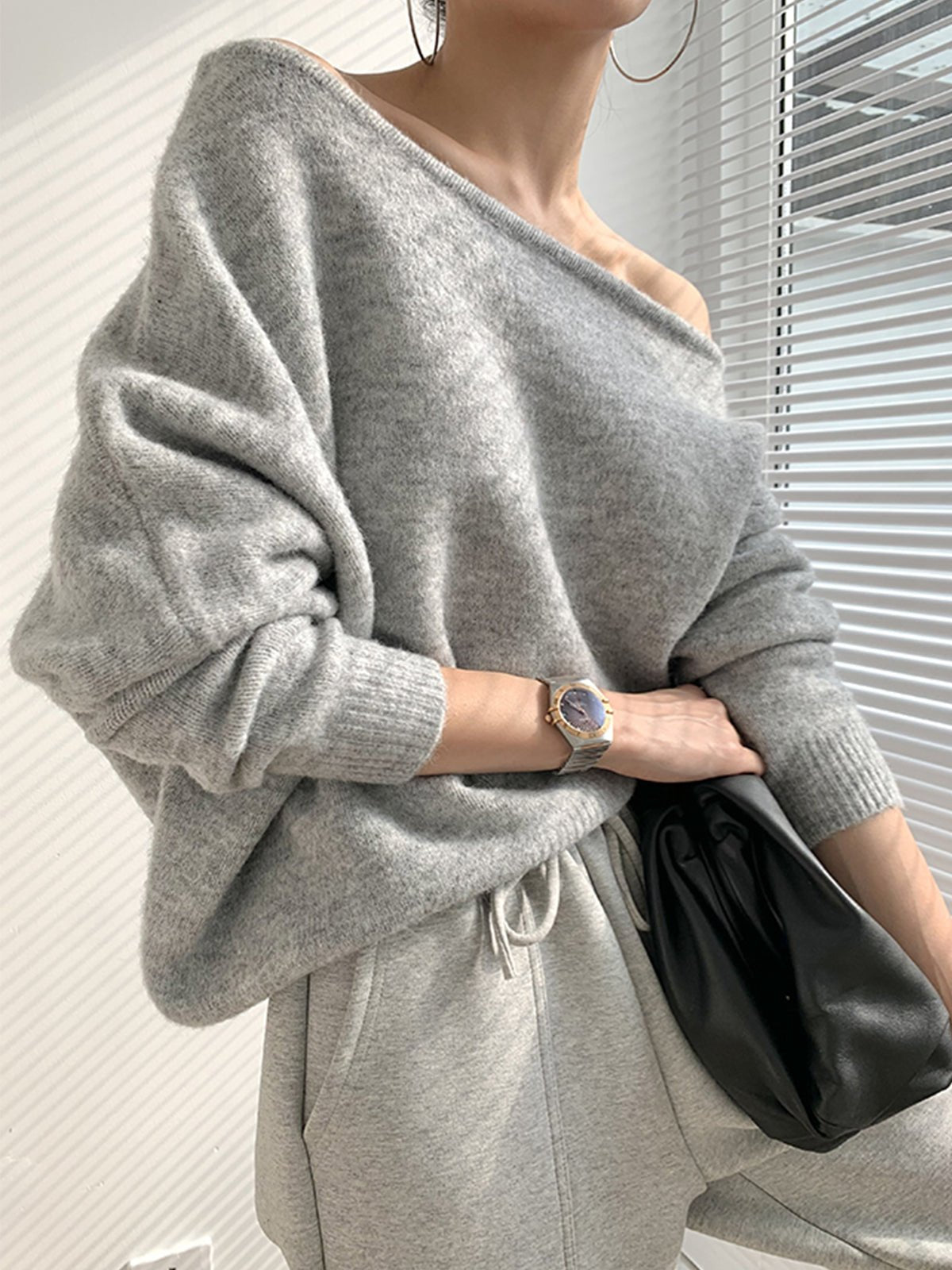 One Shoulder Asymmetric Knit Sweater – Long Sleeve, Comfortable Fit - We are MFEO