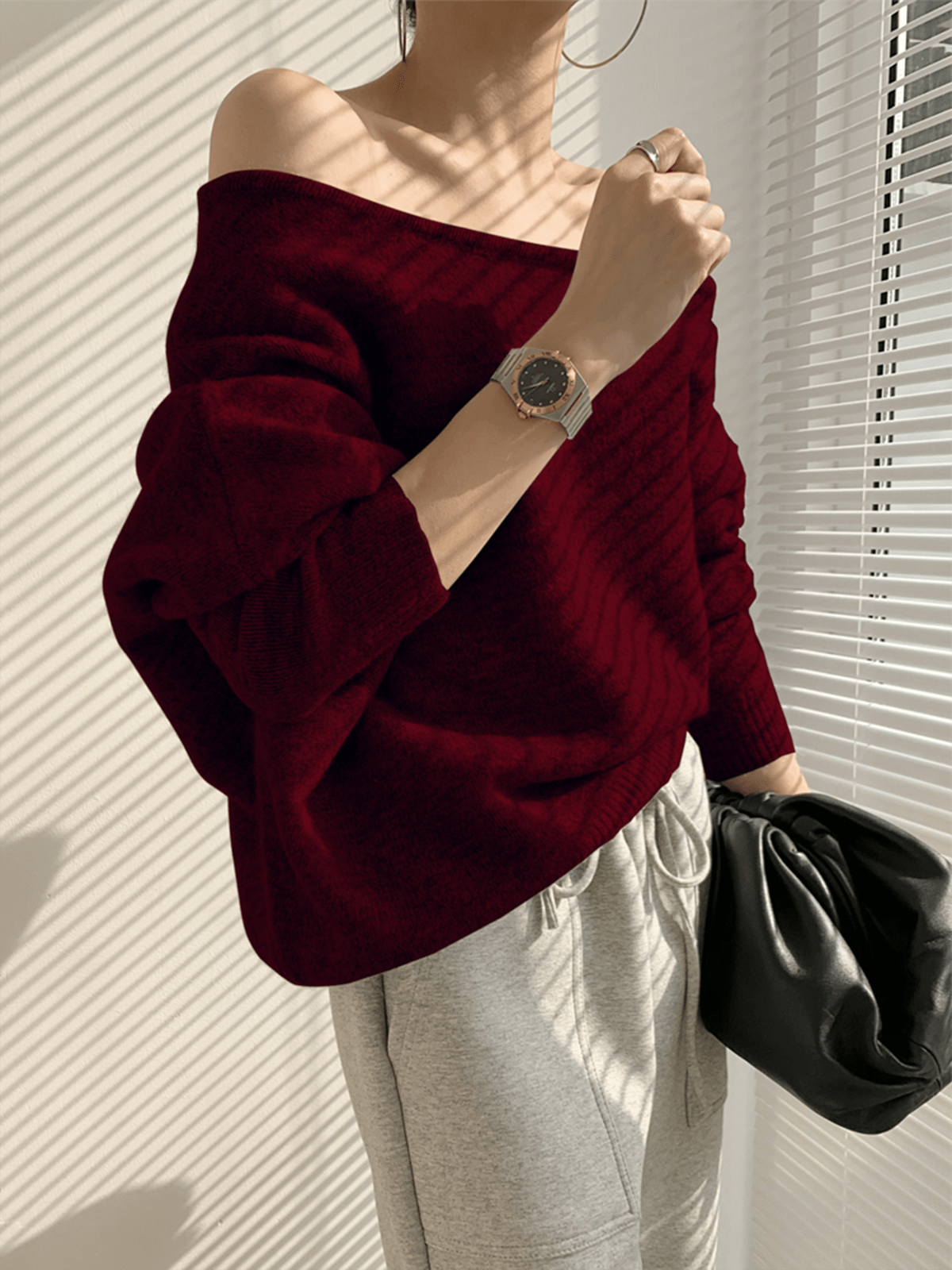 One Shoulder Asymmetric Knit Sweater – Long Sleeve, Comfortable Fit - We are MFEO