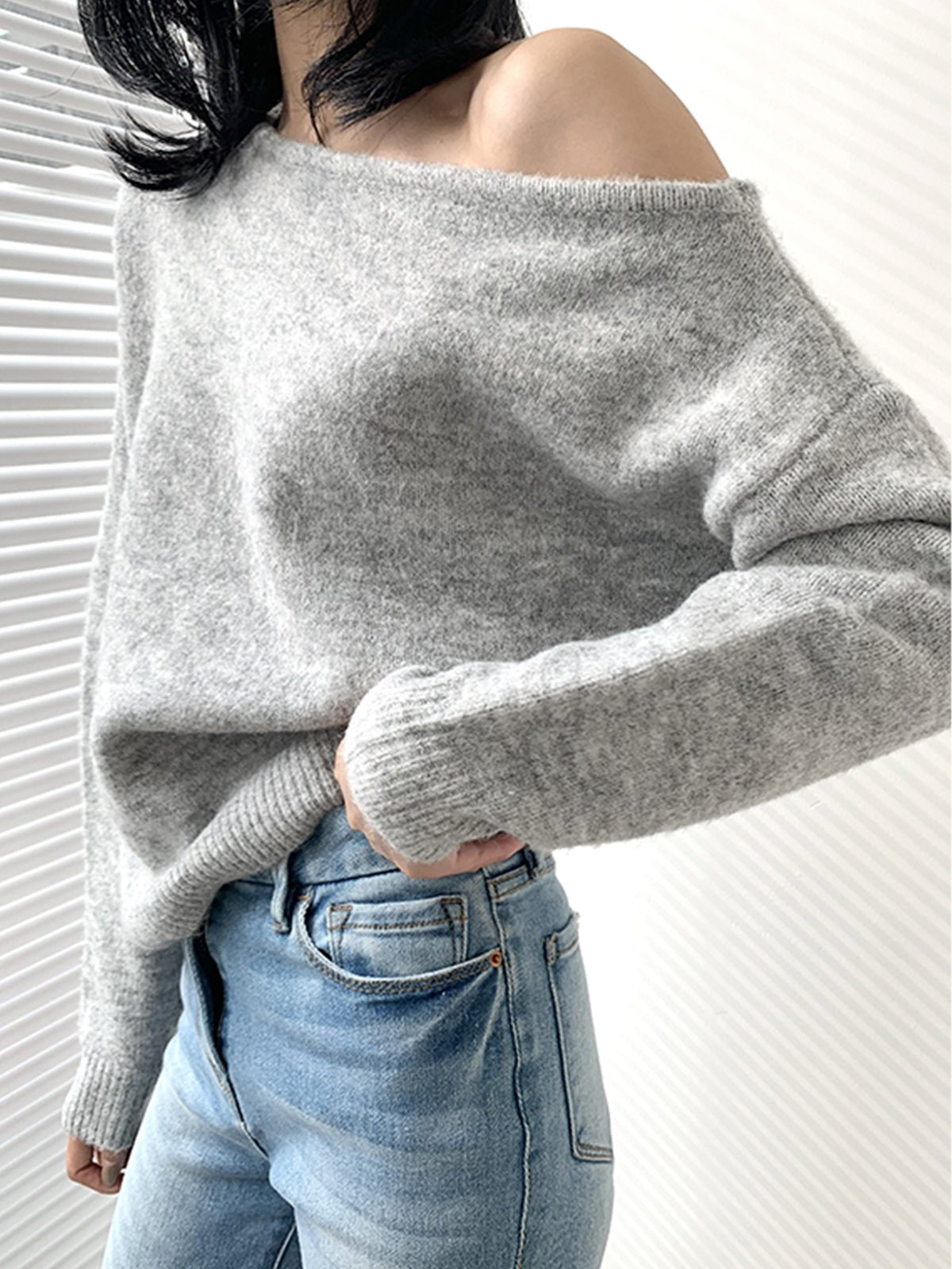 One Shoulder Asymmetric Knit Sweater – Long Sleeve, Comfortable Fit - We are MFEO