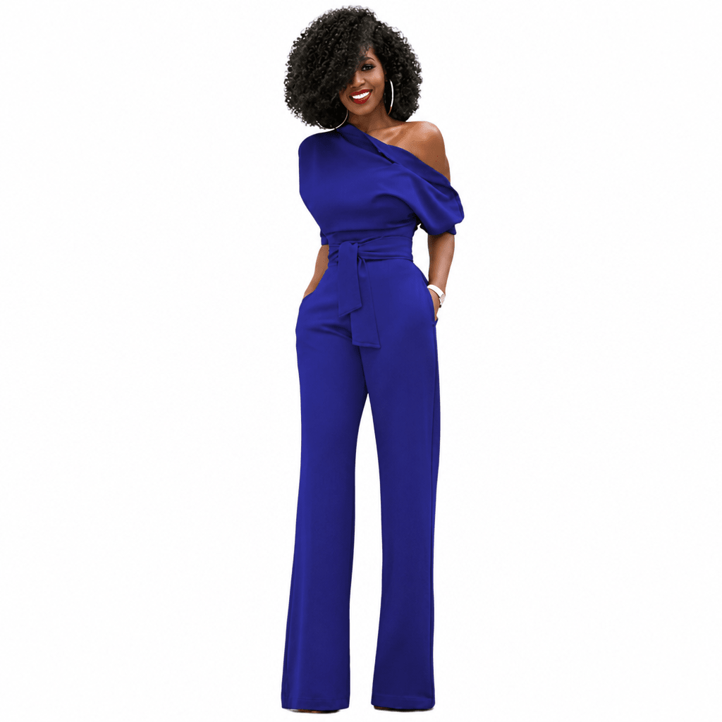 One-Shoulder Wide-Leg Jumpsuit with Belted Waist – Formal Evening Wear - We are MFEO