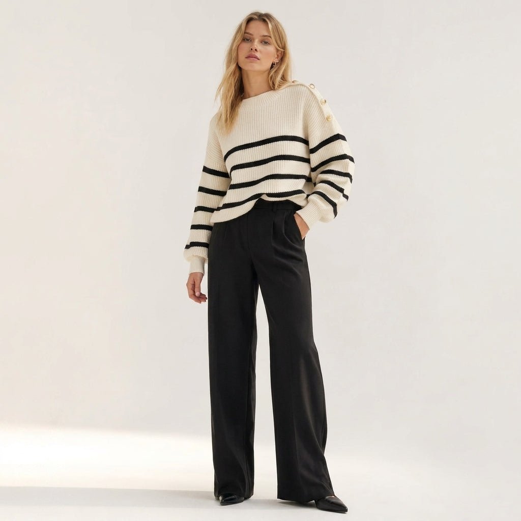 Oversized Striped Knit Sweater with Crew Neck – Comfortable for All Seasons - We are MFEO
