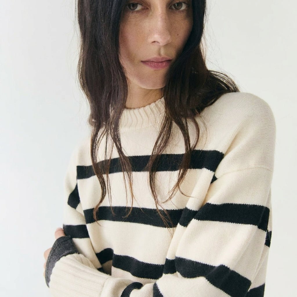 Oversized Striped Knit Sweater with Crew Neck – Comfortable for All Seasons - We are MFEO