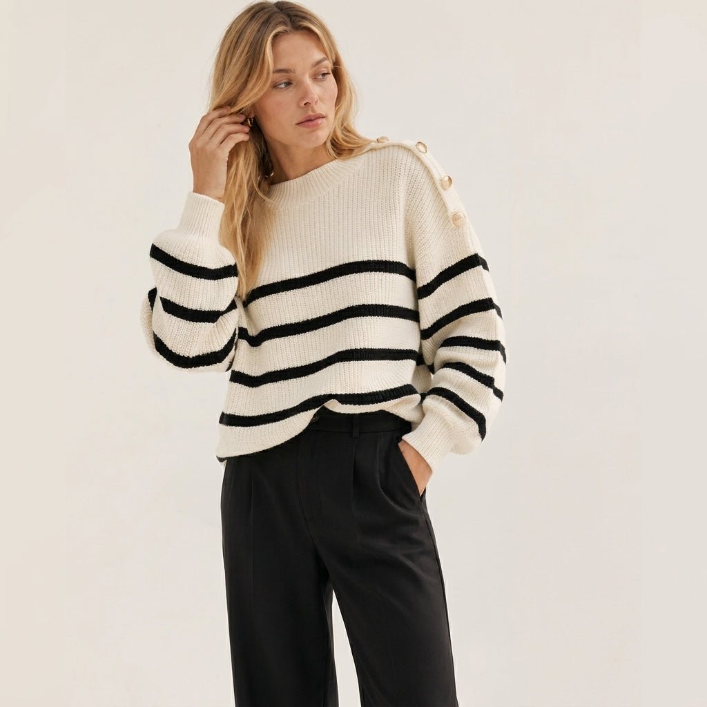 Oversized Striped Knit Sweater with Crew Neck – Comfortable for All Seasons - We are MFEO
