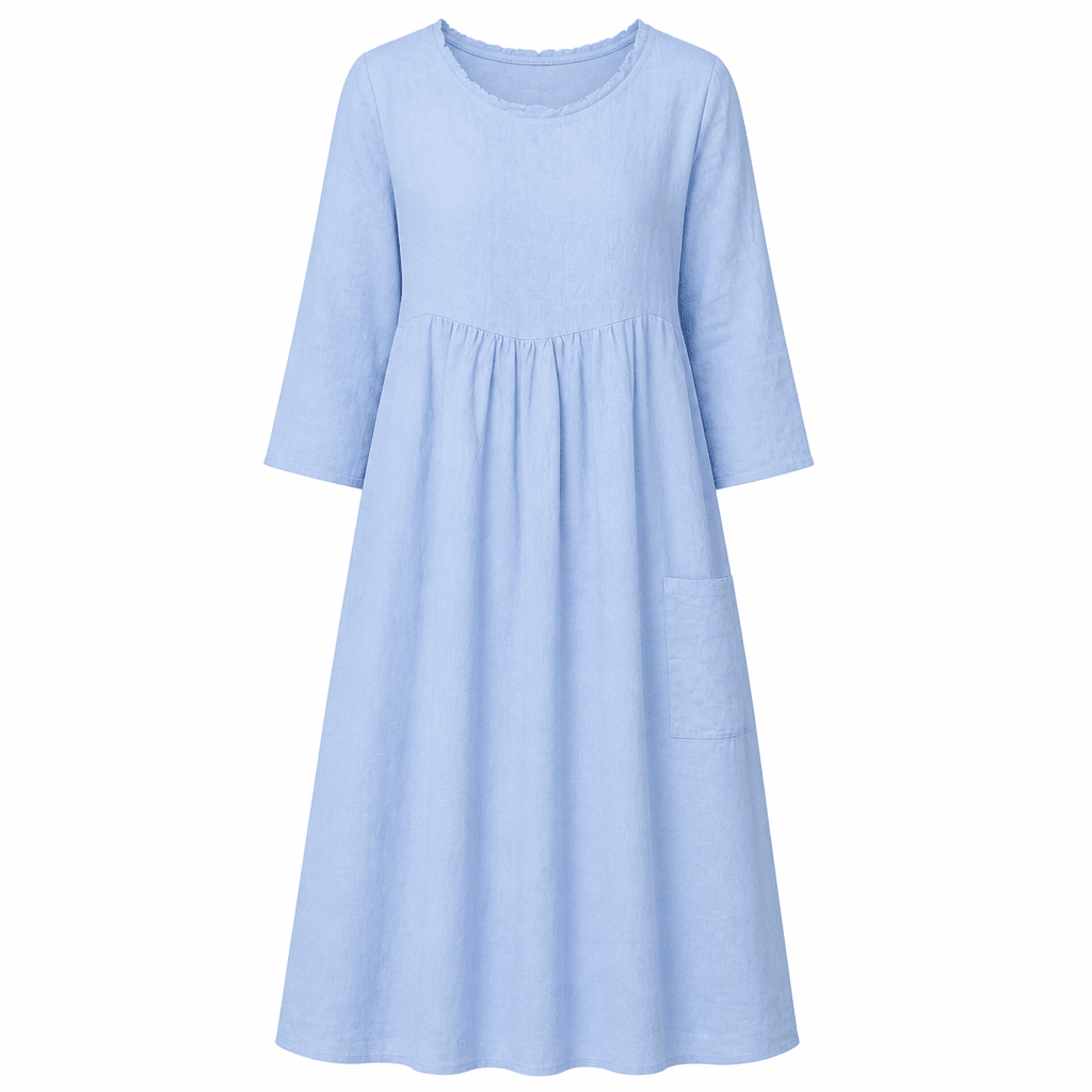 Pleated Midi Summer Dress with 3/4 Sleeves and Smocked Waist - We are MFEO