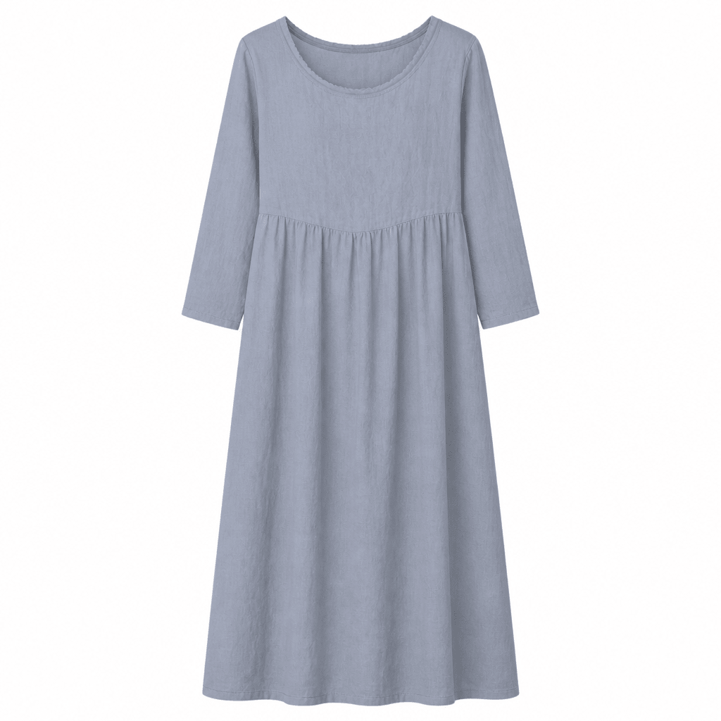 Pleated Midi Summer Dress with 3/4 Sleeves and Smocked Waist - We are MFEO