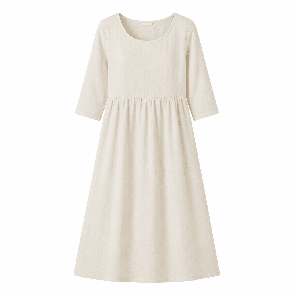 Pleated Midi Summer Dress with 3/4 Sleeves and Smocked Waist - We are MFEO