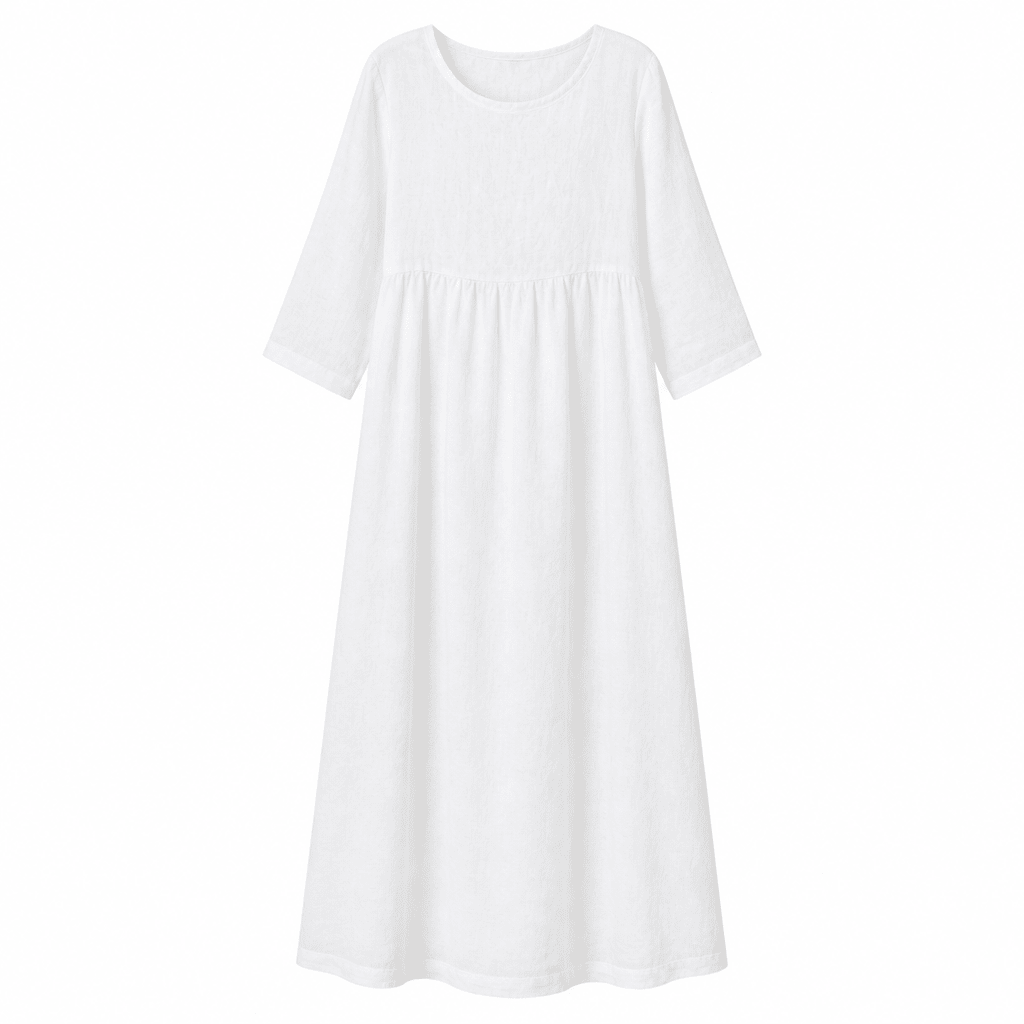 Pleated Midi Summer Dress with 3/4 Sleeves and Smocked Waist - We are MFEO