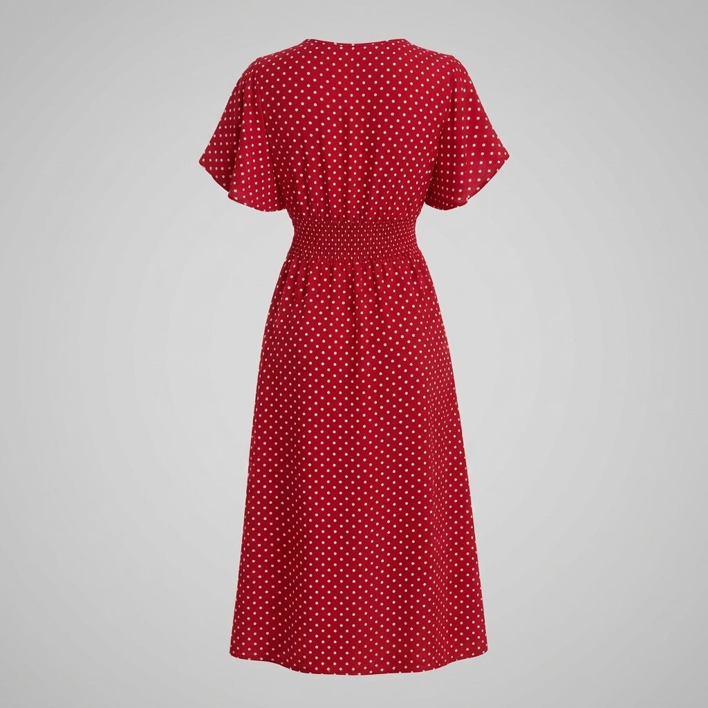 Polka Dot Midi Dress – Wrap Style for Weddings and Summer Events - We are MFEO
