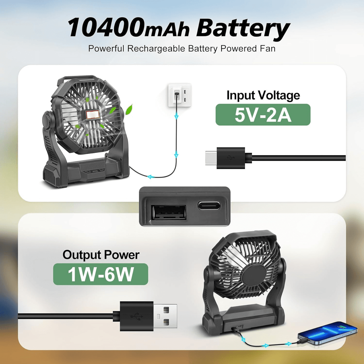 Portable Camping Fan with LED Flashlight – 10,400mAh Battery, Up to 36 Hours Runtime - We are MFEO