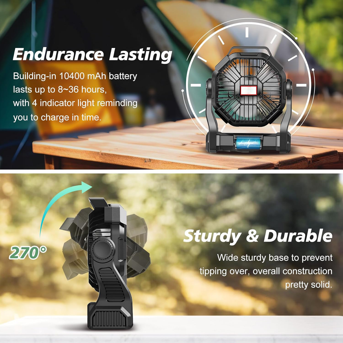 Portable Camping Fan with LED Flashlight – 10,400mAh Battery, Up to 36 Hours Runtime - We are MFEO