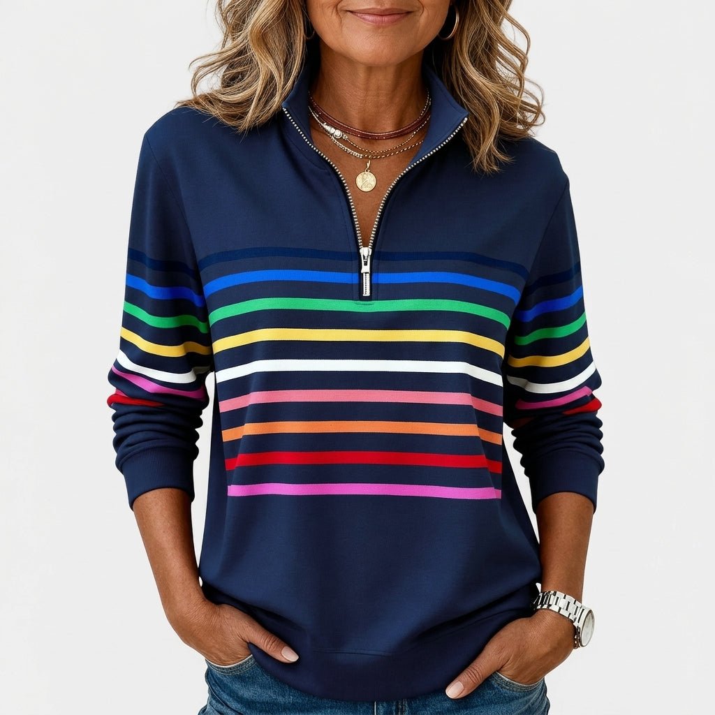 Rainbow Striped Zip Sweatshirt for Women – Relaxed Fit - We are MFEO