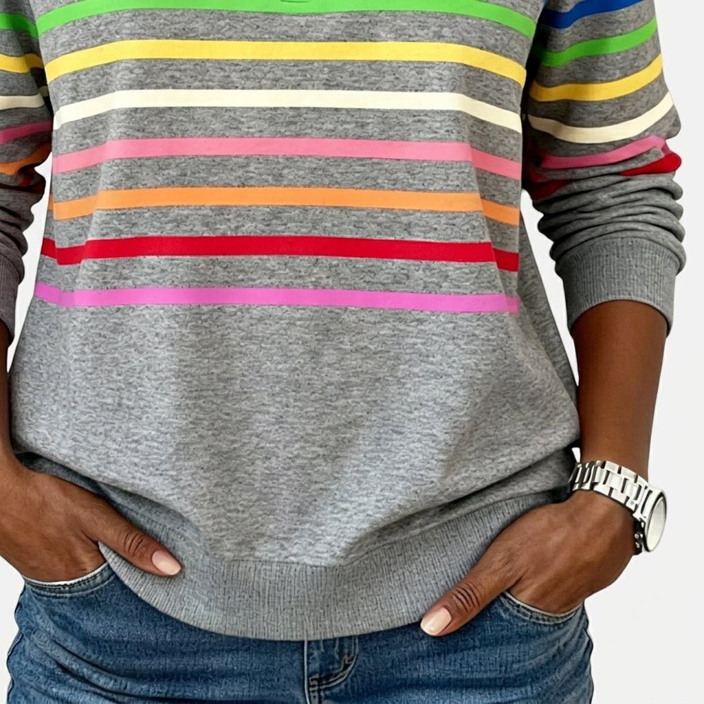 Rainbow Striped Zip Sweatshirt for Women – Relaxed Fit - We are MFEO