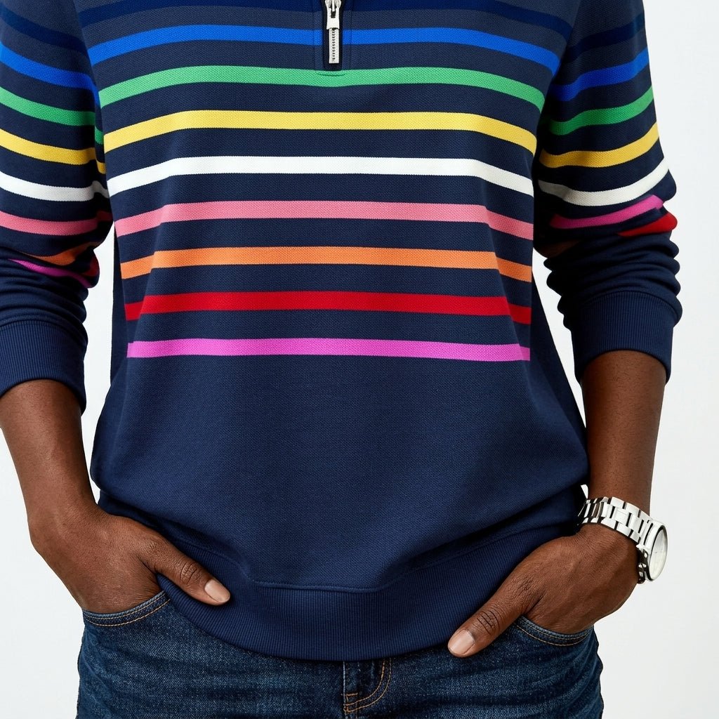 Rainbow Striped Zip Sweatshirt for Women – Relaxed Fit - We are MFEO