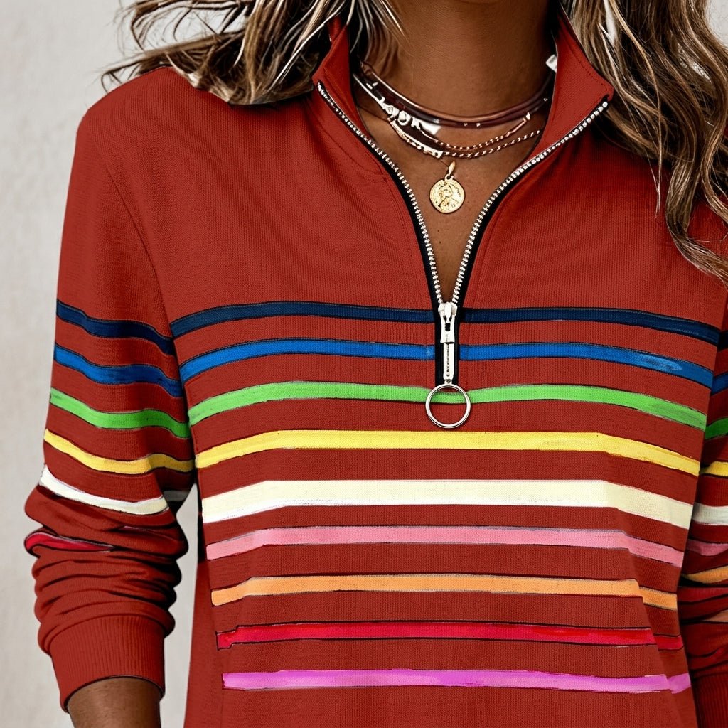 Rainbow Striped Zip Sweatshirt for Women – Relaxed Fit - We are MFEO