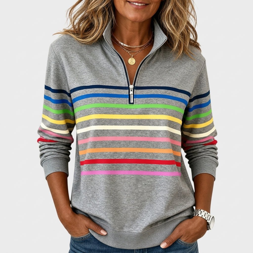 Rainbow Striped Zip Sweatshirt for Women – Relaxed Fit - We are MFEO