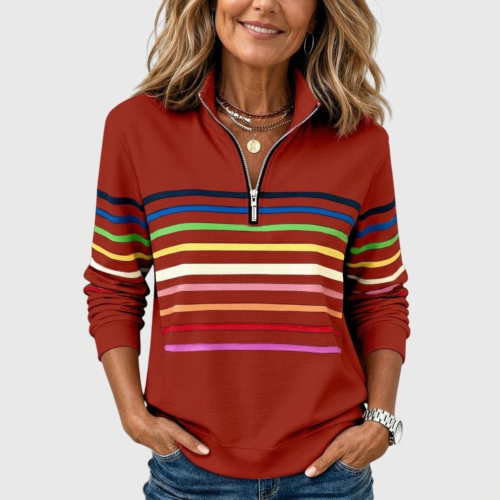 Rainbow Striped Zip Sweatshirt for Women – Relaxed Fit - We are MFEO
