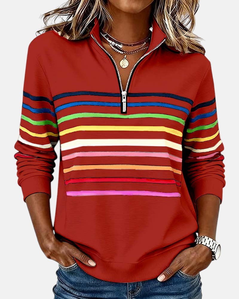 Rainbow Striped Zip Sweatshirt for Women – Relaxed Fit - We are MFEO