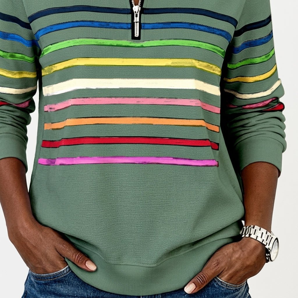 Rainbow Striped Zip Sweatshirt for Women – Relaxed Fit - We are MFEO
