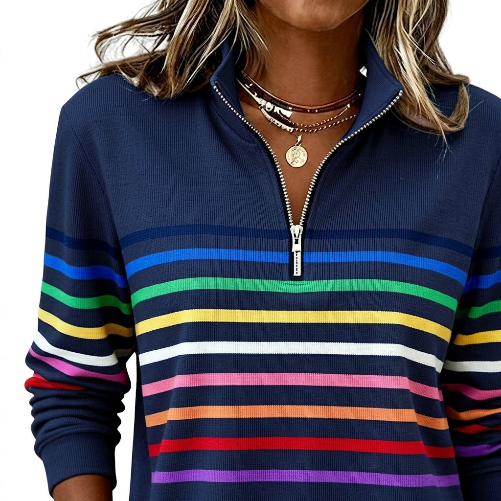 Rainbow Striped Zip Sweatshirt for Women – Relaxed Fit - We are MFEO