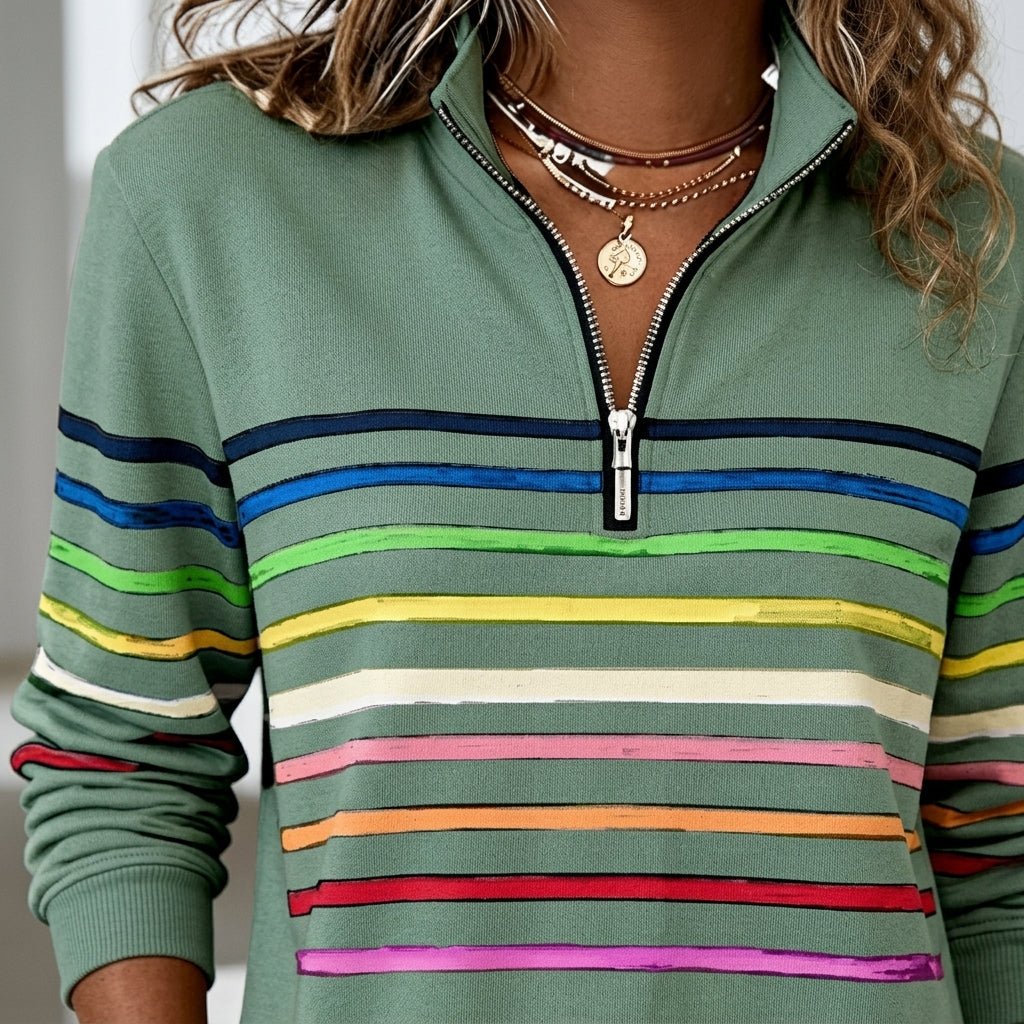 Rainbow Striped Zip Sweatshirt for Women – Relaxed Fit - We are MFEO