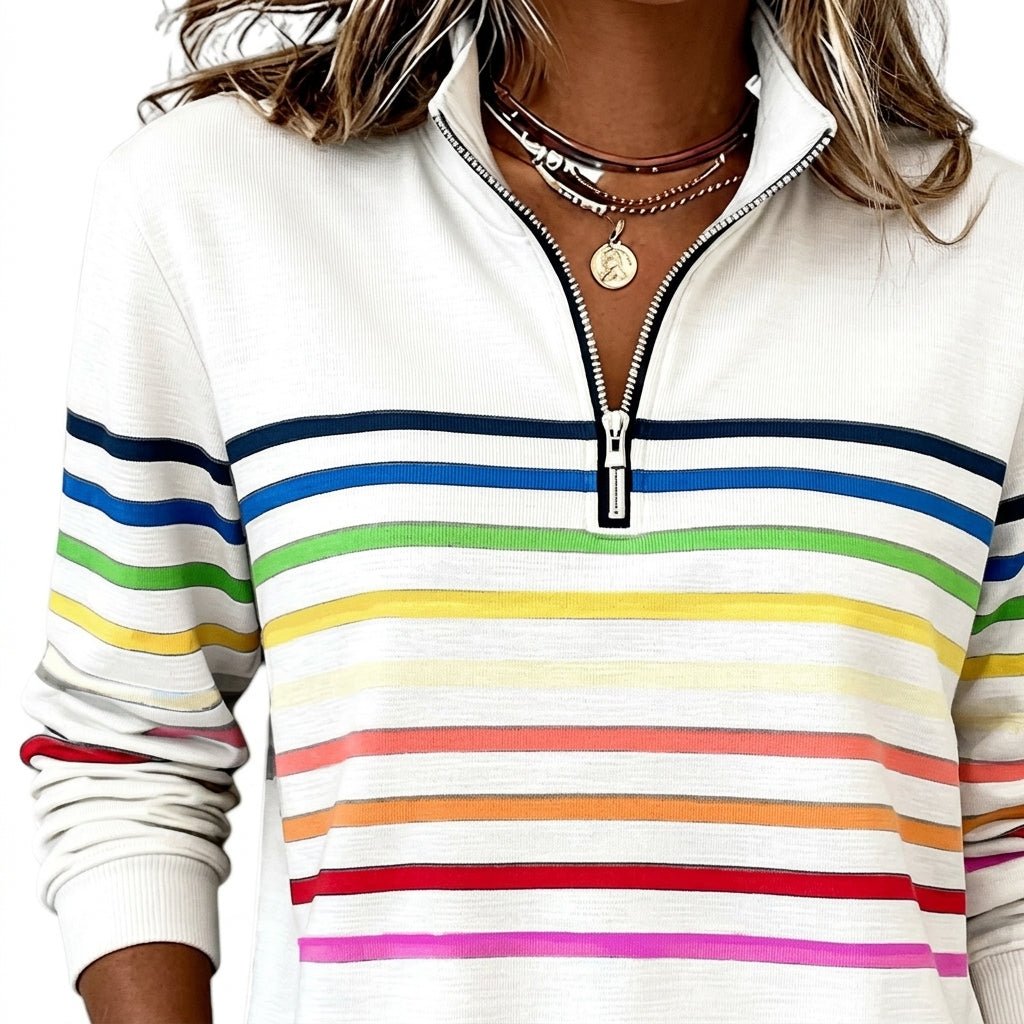 Rainbow Striped Zip Sweatshirt for Women – Relaxed Fit - We are MFEO