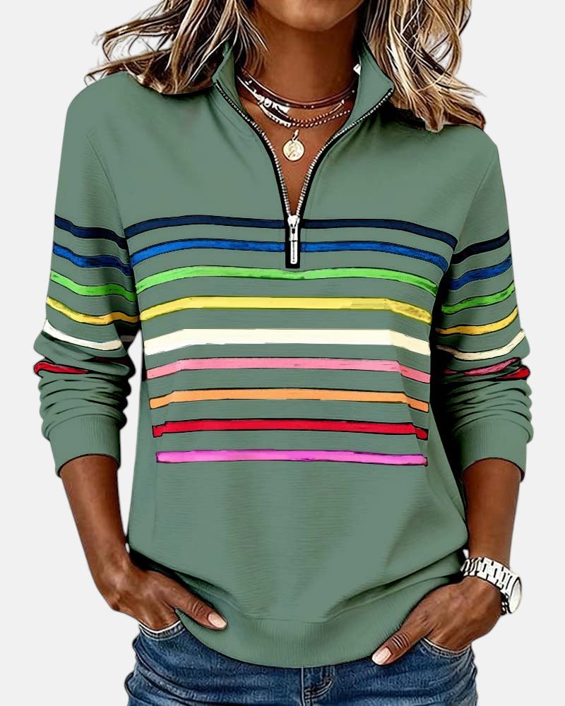 Rainbow Striped Zip Sweatshirt for Women – Relaxed Fit - We are MFEO