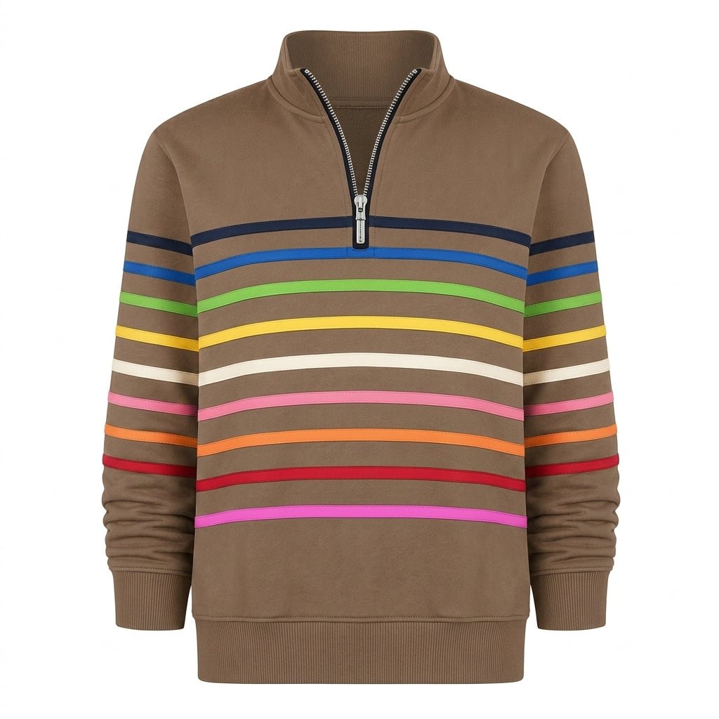 Rainbow Striped Zip Sweatshirt for Women – Relaxed Fit - We are MFEO