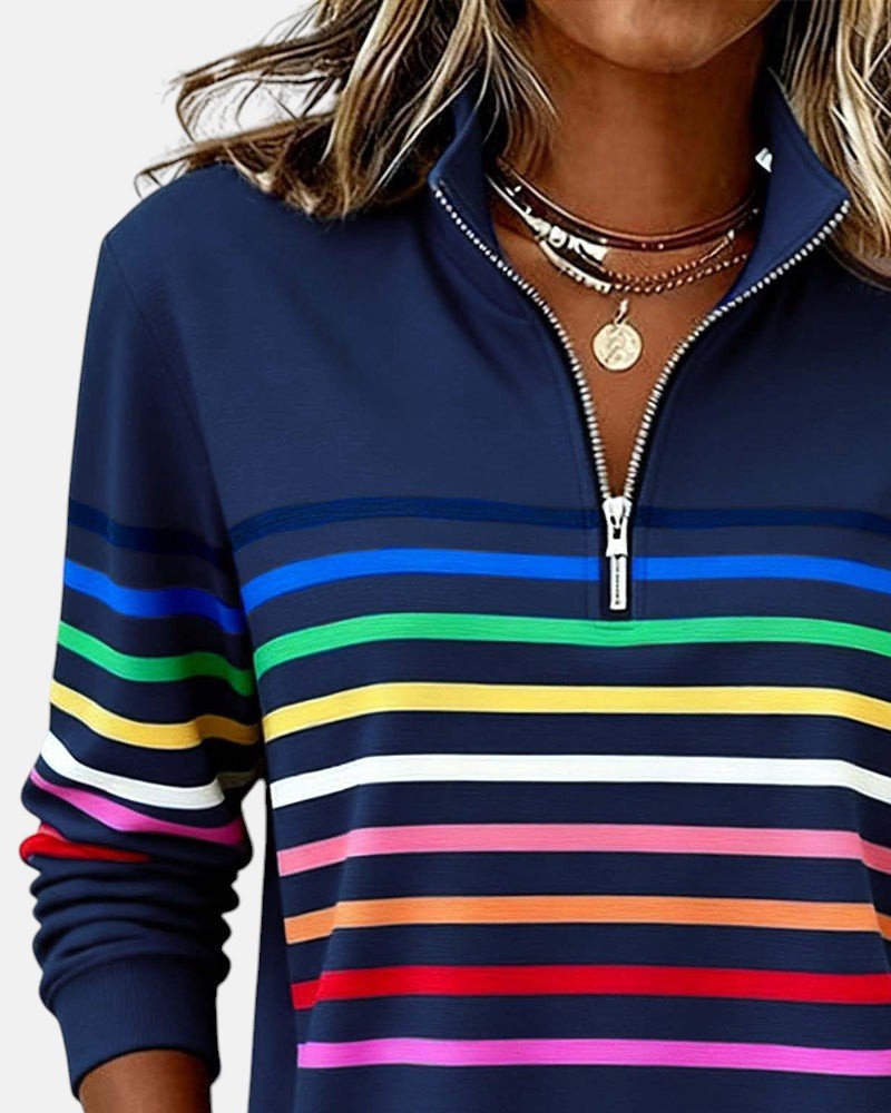 Rainbow Striped Zip Sweatshirt for Women – Relaxed Fit - We are MFEO