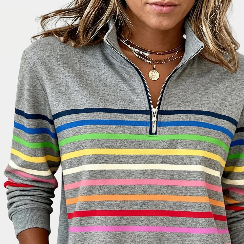 Rainbow Striped Zip Sweatshirt for Women – Relaxed Fit - We are MFEO
