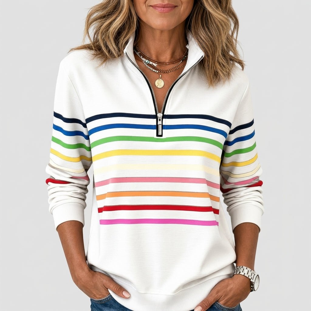 Rainbow Striped Zip Sweatshirt for Women – Relaxed Fit - We are MFEO