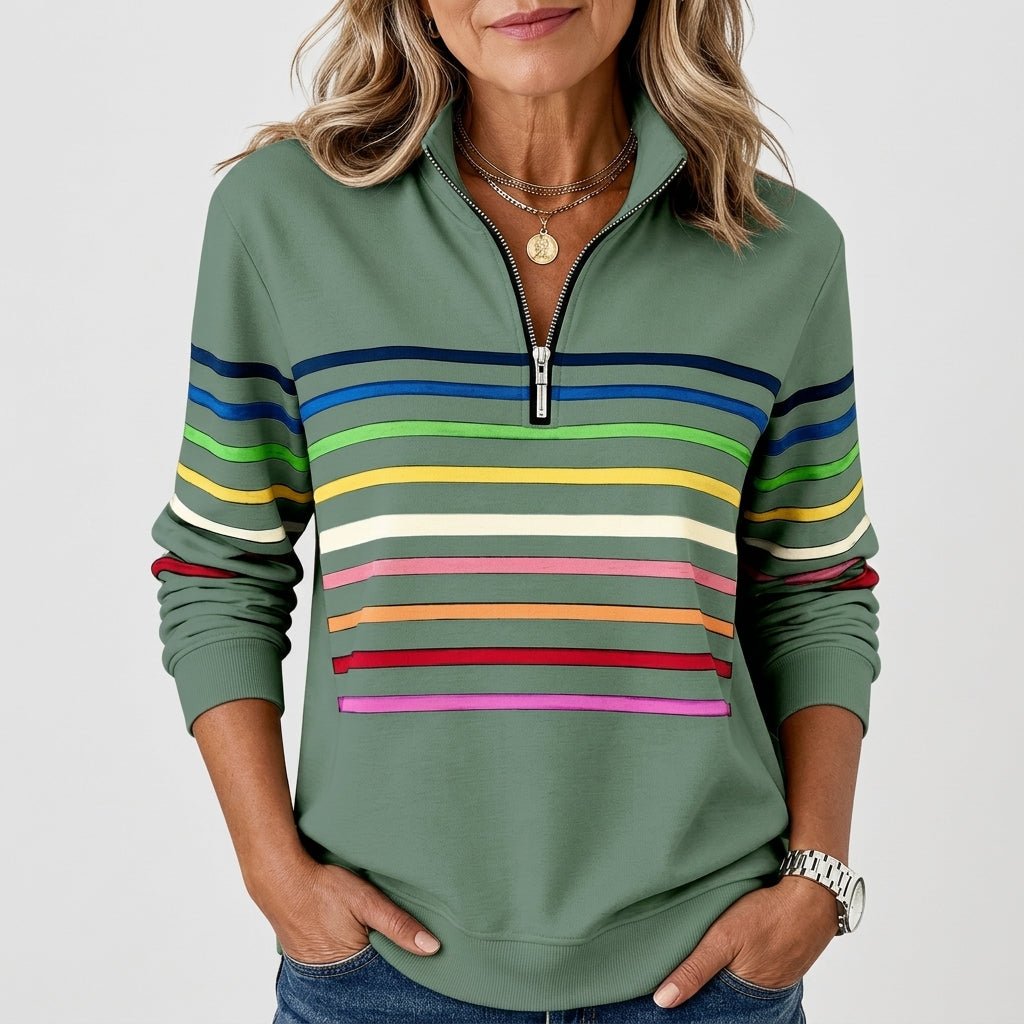 Rainbow Striped Zip Sweatshirt for Women – Relaxed Fit - We are MFEO