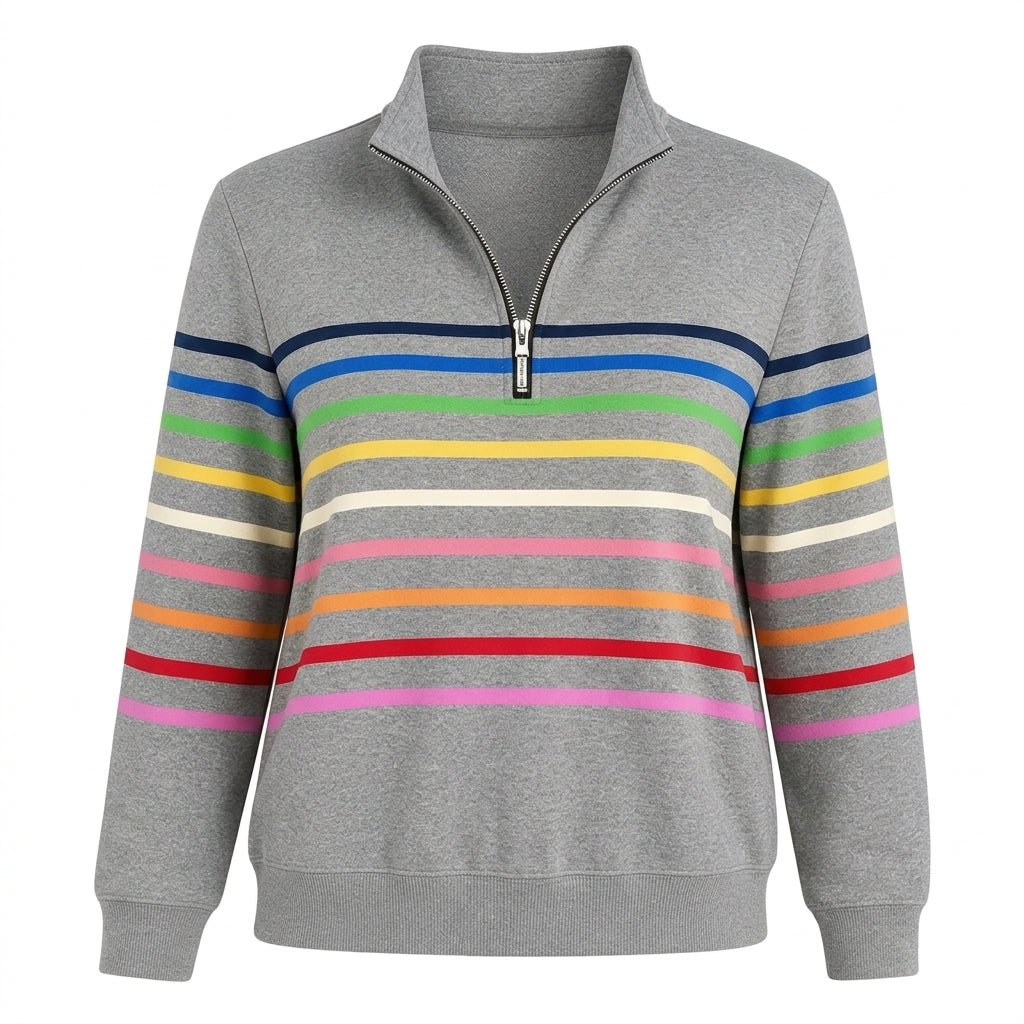 Rainbow Striped Zip Sweatshirt for Women – Relaxed Fit - We are MFEO
