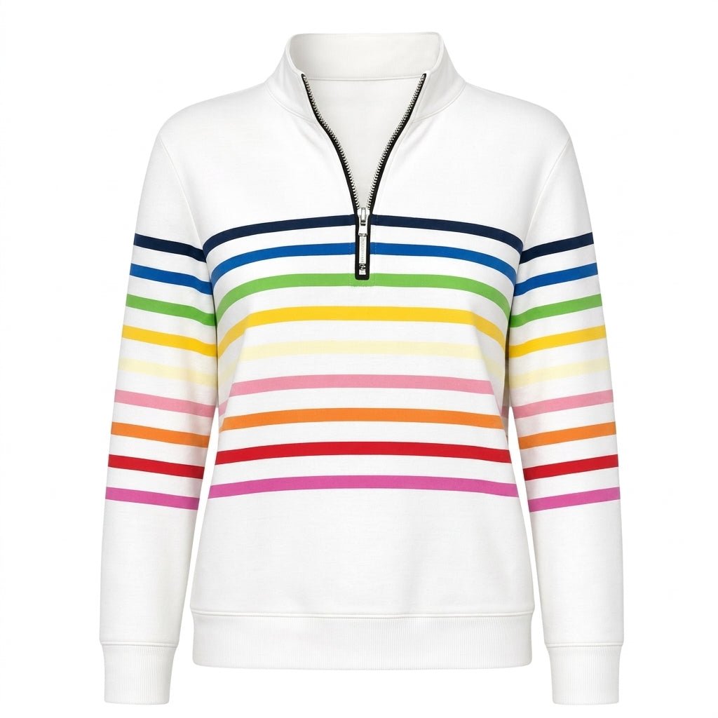 Rainbow Striped Zip Sweatshirt for Women – Relaxed Fit - We are MFEO