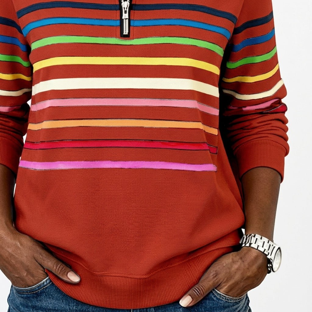 Rainbow Striped Zip Sweatshirt for Women – Relaxed Fit - We are MFEO