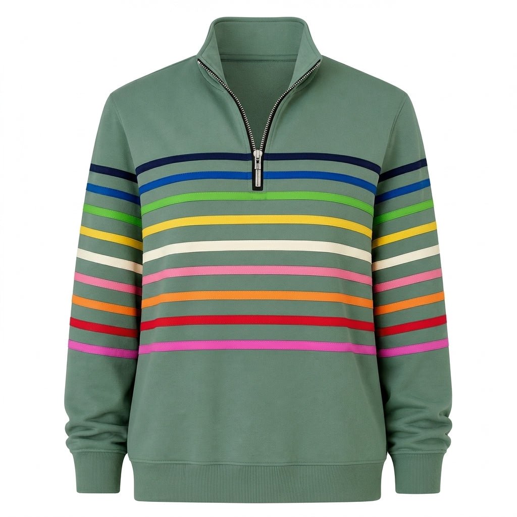 Rainbow Striped Zip Sweatshirt for Women – Relaxed Fit - We are MFEO