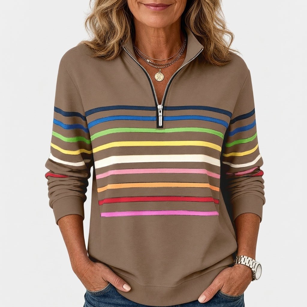 Rainbow Striped Zip Sweatshirt for Women – Relaxed Fit - We are MFEO