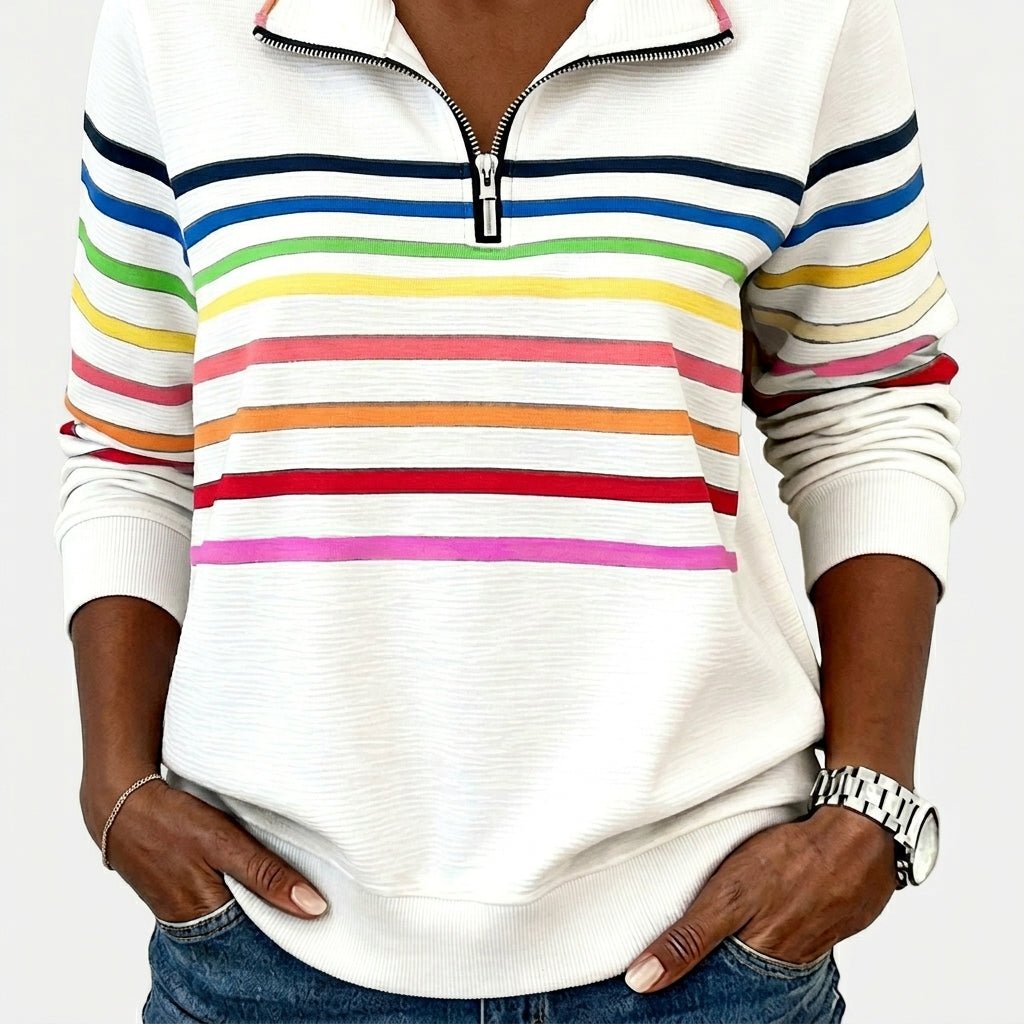 Rainbow Striped Zip Sweatshirt for Women – Relaxed Fit - We are MFEO