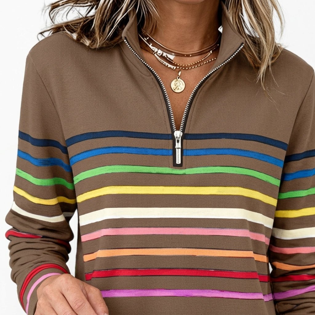 Rainbow Striped Zip Sweatshirt for Women – Relaxed Fit - We are MFEO