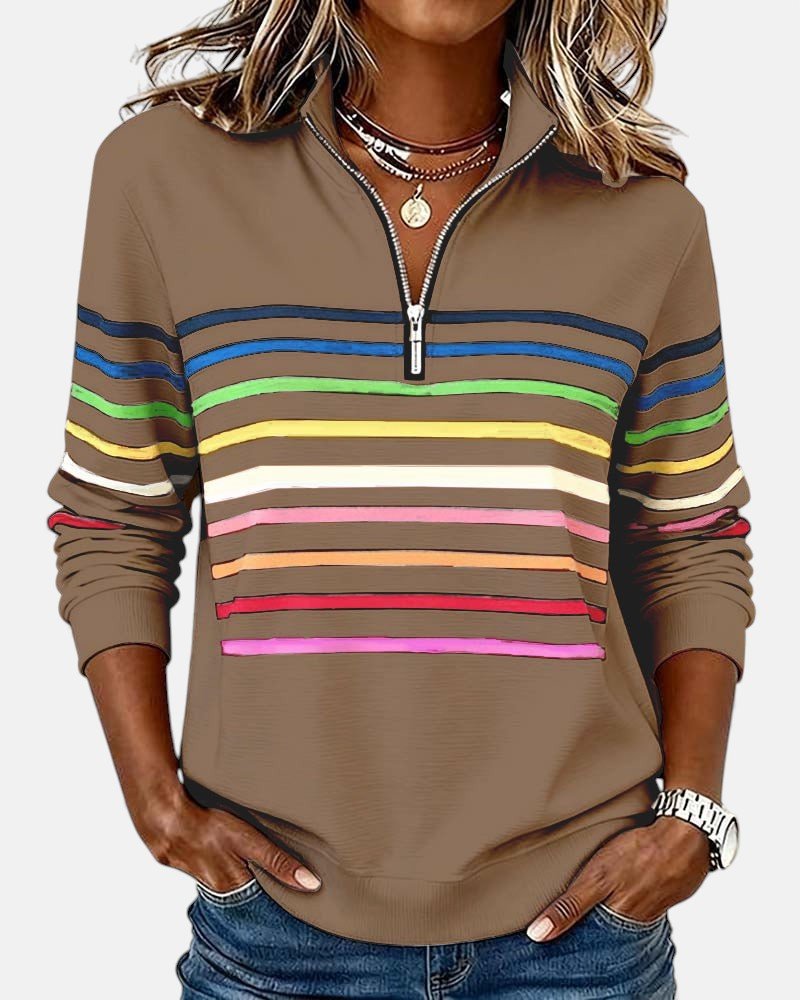 Rainbow Striped Zip Sweatshirt for Women – Relaxed Fit - We are MFEO