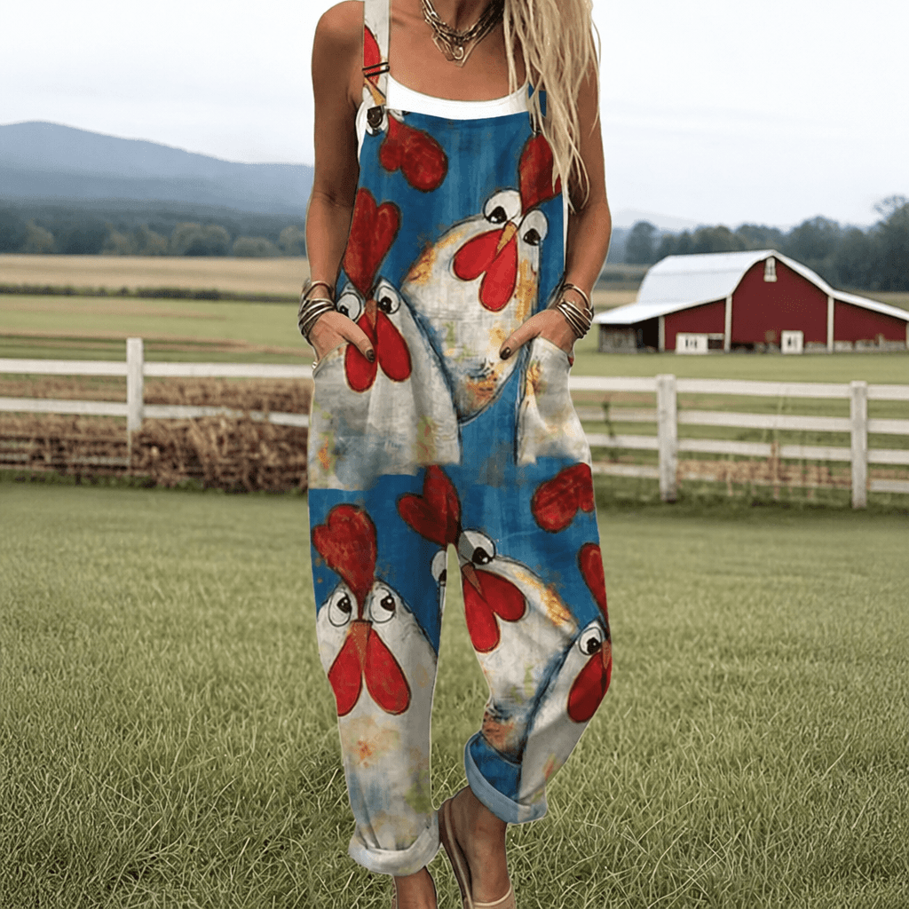 Relaxed Fit Jumpsuit with Adjustable Straps – Playful Chicken Design - We are MFEO