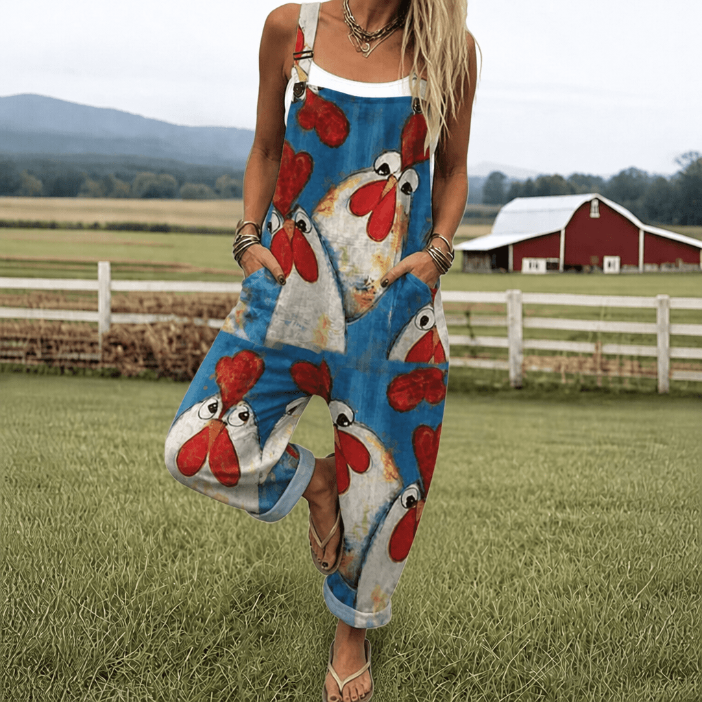 Relaxed Fit Jumpsuit with Adjustable Straps – Playful Chicken Design - We are MFEO