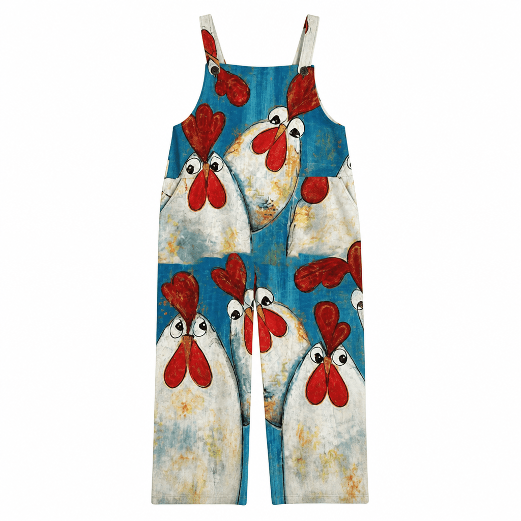 Relaxed Fit Jumpsuit with Adjustable Straps – Playful Chicken Design - We are MFEO