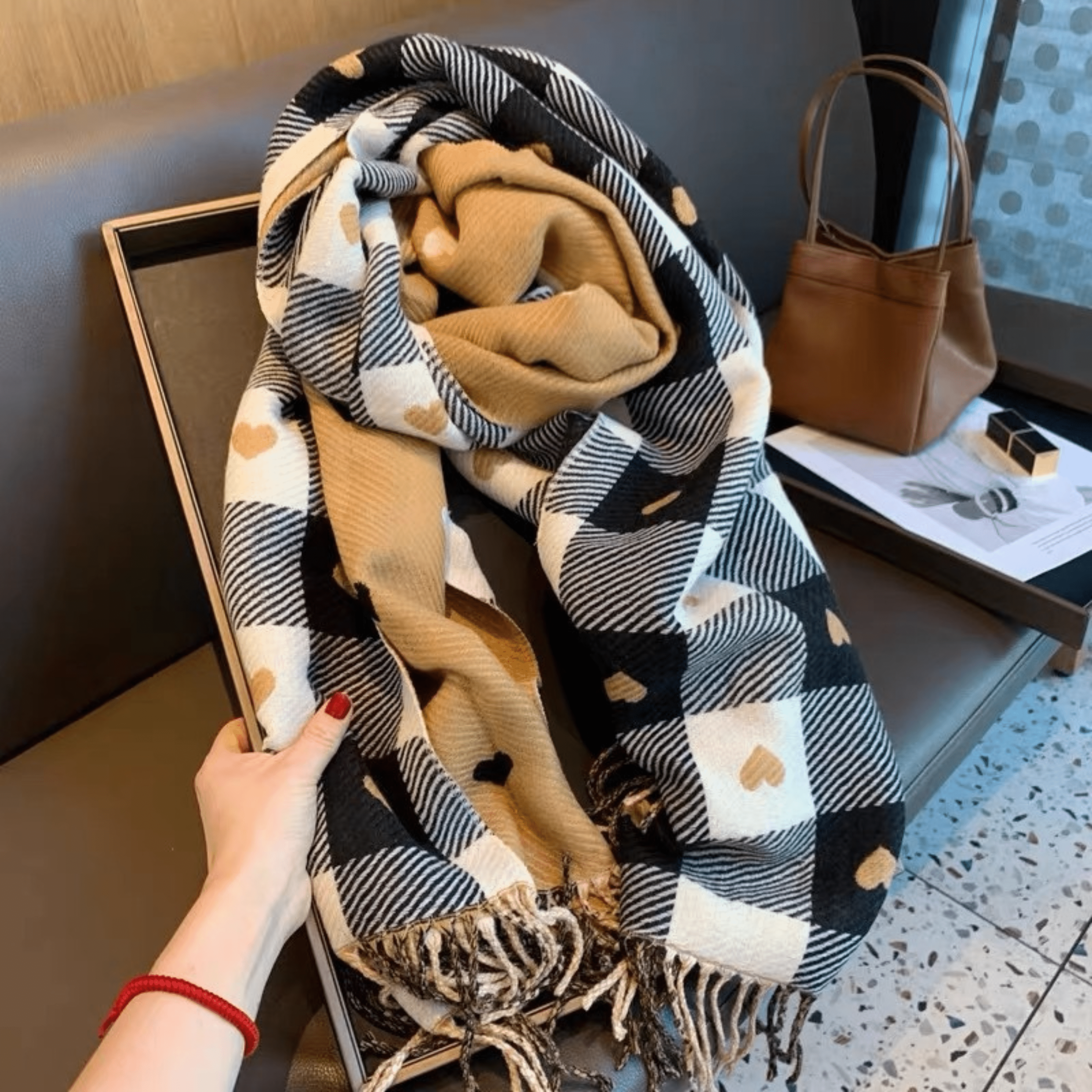 Reversible Plaid Scarf with Tassels - Cozy Double-Sided Accessory for Cold Weather - We are MFEO