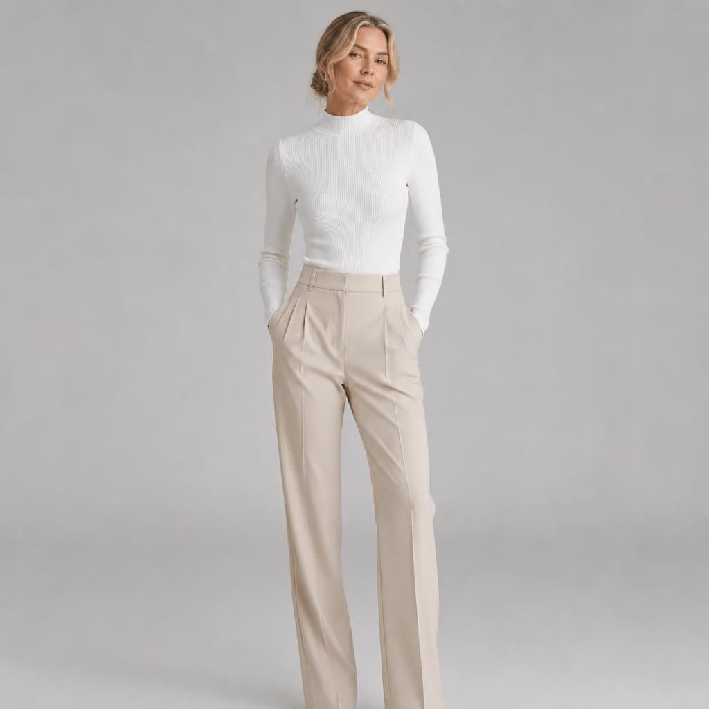 Ribbed Long Sleeve Knit Top with Mock Neck – Slim Fit for Layering and Casual Outfits - We are MFEO